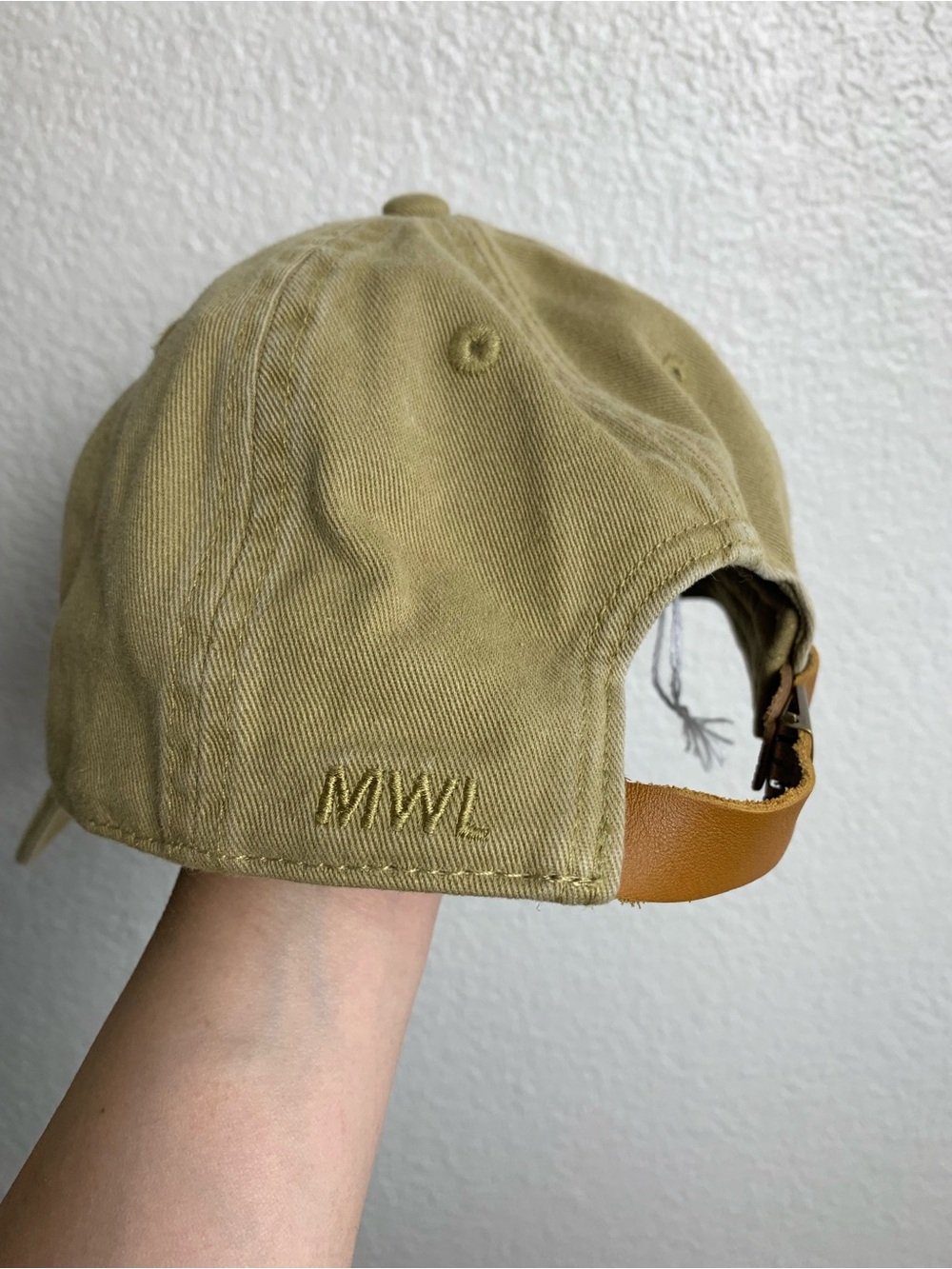 Madewell MWL Organic Cotton Baseball Hat Tan Khaki Leather Strap Adjust